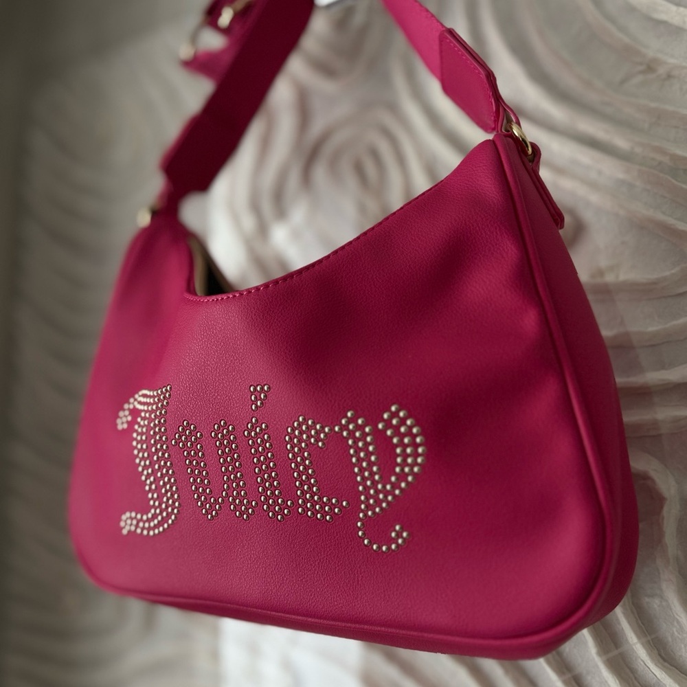 JUICY COUTURE Pink Flash Rhinestone Studded Crescent Shoulder Bag - Y2K Hobo NWT